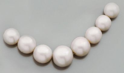 null Fil de huit perles fines blanches perçées, en chute. Diamètre: 8,46 à 11,67...