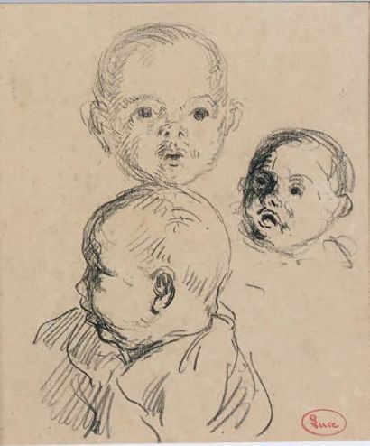 Maximilien Luce (1858-1941) Portrait de Frédéric Luce Dessin au crayon noir, porte...