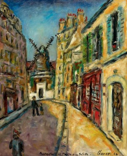 Roland CHANCO (Né en 1914) Montmartre, le moulin de la Galette et la rue Lepic, 1942...