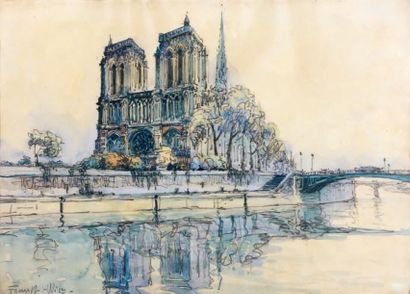 FRANK-WILL (1900 - 1951) Paris, la Seine à Notre-Dame Aquarelle sur traits de crayon,...