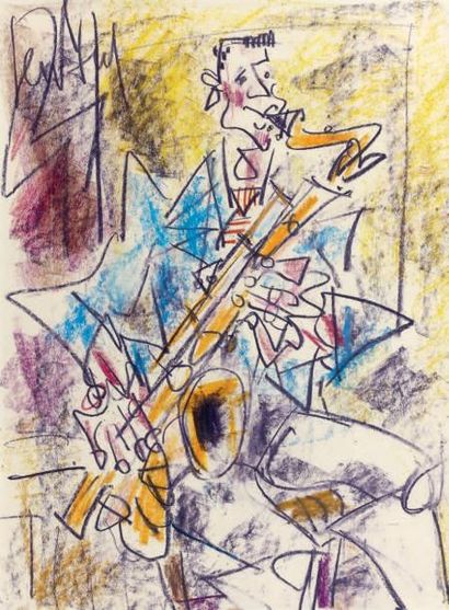 GEN PAUL (1895-1975) Le saxophoniste Crayolor, signé en bas à gauche. 39 x 29 cm
