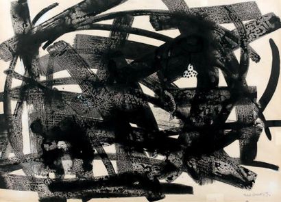 MICHEL CADORET (1912-1985) Sans titre noir et blanc, 1965 Encre rehaussée de gouache...