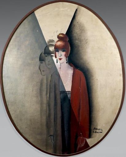 Paul COLIN (1892-1985) Portrait de Maya Huile sur panneau de forme ovale, signée...
