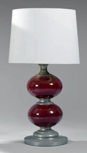 BINOX Lampe en céramique, fût à motif de deux boules légèrement aplaties en céramique,...