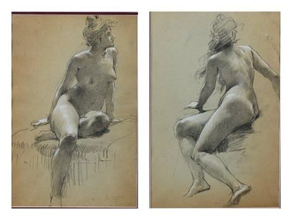 Antoine CALBET (1860-1944) Étude de nu Deux dessins au crayon noir et à l'estompe...