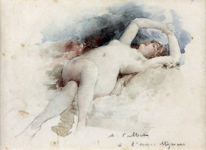Antoine CALBET (1860-1944) Aphrodite Aquarelle, signée et dédicacée en bas vers la...