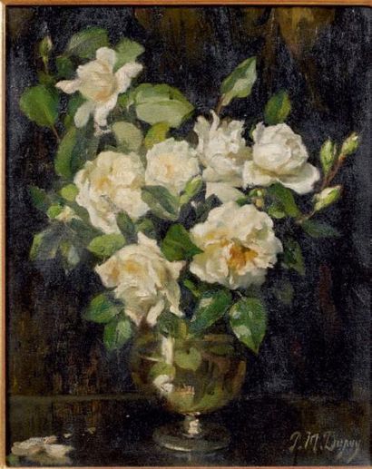 Paul Michel DUPUY (1869-1949) Bouquet de roses blanches Huile sur toile, signée en...