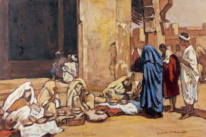 Georges Pierre GUINEGAULT (NÉ EN 1893) Marrakech, marchandes de pains Technique mixte...