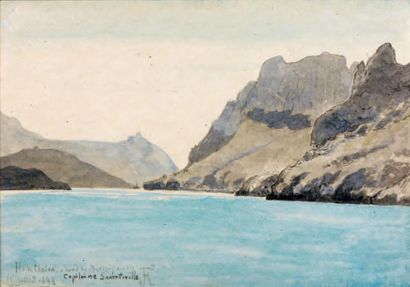 Jean Francis AUBURTIN (1866-1930) À bord du Marseillais, l'île de Maire, 1898 Aquarelle,...