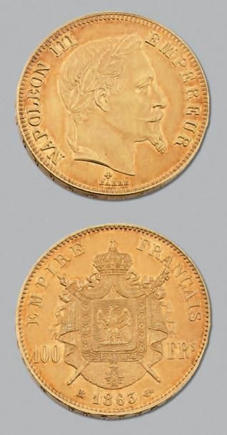 null SECOND EMPIRE (1852-1870) 100 Francs or, tête laurée. 1863. Strasbourg. G. 1136....