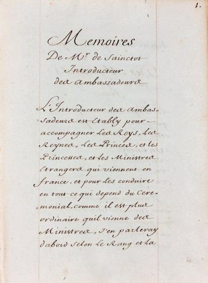 SAINCTOT (Nicolas) Manuscrit intitulé «Mémoires de Mr de Sainctot introducteur des...