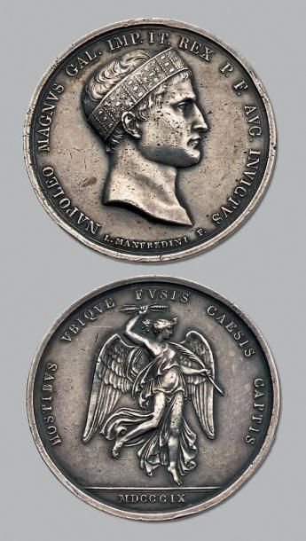 1809 Bataille de Wagram. Manfredini. Tête de Napoléon avec la couronne de fer. R/...