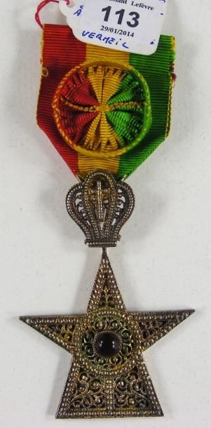 ÉTHIOPIE Ordre du l'Étoile d'Éthiopie, créé en 1874, étoile d'officier en vermeil...