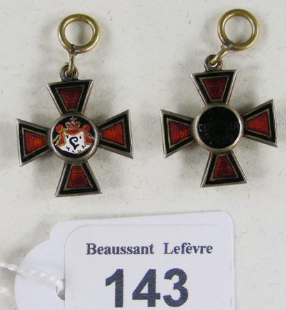 RUSSIE Ordre de Saint-Vadimir, fondé en 1782, croix miniature en vermeil et émail,...