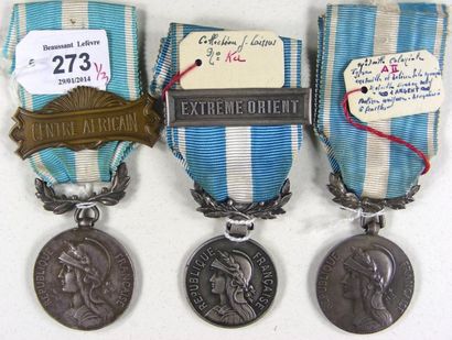 Lot de trois médailles coloniales: une à...