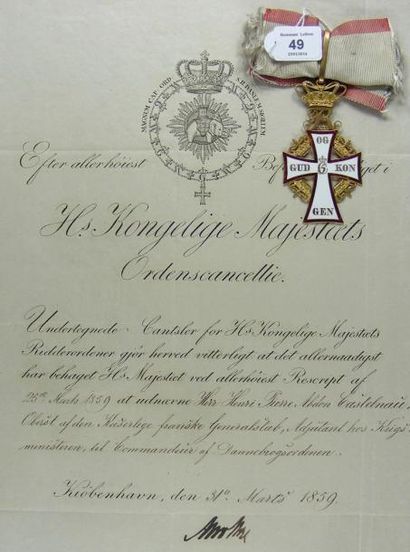 DANEMARK Ordre du Dannebrog, fondé en 1671, réorganisé en 1808, croix de commandeur...