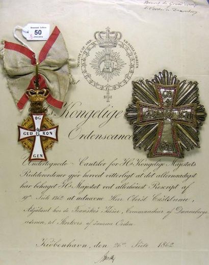 DANEMARK Ordre du Dannebrog, ensemble de grand-croix comprenant: la croix au monogramme...