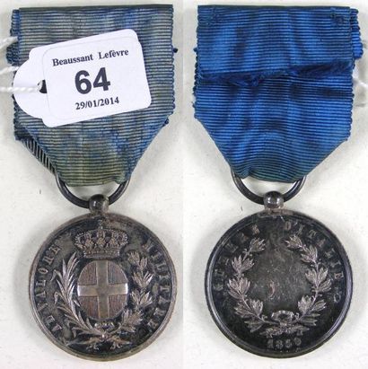 SARDAIGNE Médaille de la Valeur Militaire "Guerre d'Italie 1859", en argent, frappe...