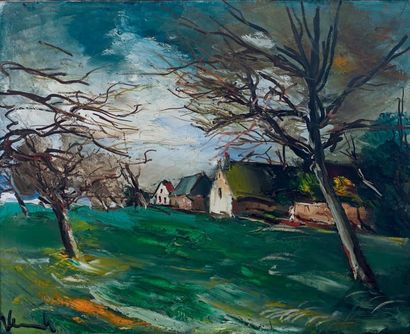 Maurice de Vlaminck (1876-1958) Hiver sur le hameau Huile sur toile, signée en bas...