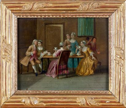École HOLLANDAISE du XVIIIe siècle La collation Huile sur cuivre. 17,8 x 23 cm