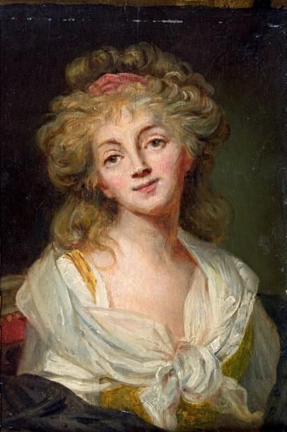 Entourage d'Antoine VESTIER (1740-1824) Portrait de femme Huile sur panneau. 20,8...