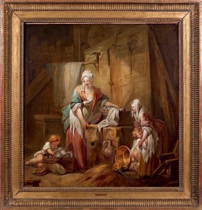 Attribué à Nicolas-Bernard LEPICIE (1735-1784) Scène familiale Huile sur toile, rentoilée....