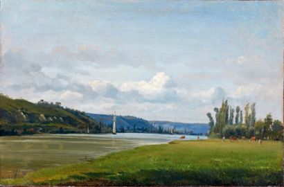 Louis-Nicolas CABAT (Paris, 1812 - Paris, 1893) Vue prise sur les bords de la Seine...