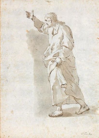 FRANCESCO POLAZZO (1682-1752) Figure de Christ Plume, lavis signé en bas à droite....