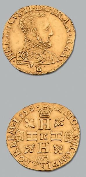 null HENRI II (1547-1559) Double Henri d'or, 2e type. 1558. Bordeaux. 7,23 g. Variété...
