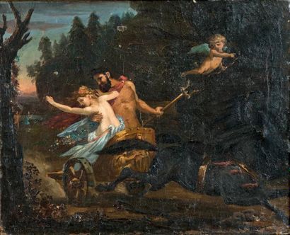 École Française du XIXe siècle Enlèvement de Proserpine par Pluton Huile sur toile....
