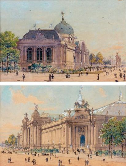 École française du début du XXe siècle Le Grand Palais Le Petit Palais Deux aquarelles...
