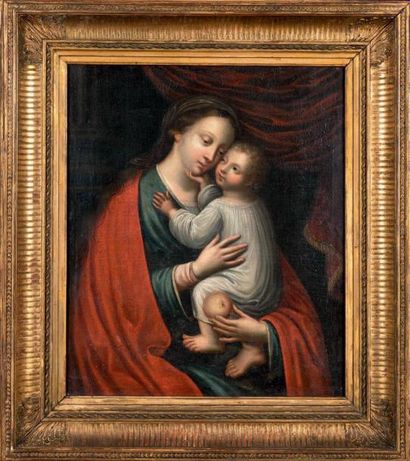 École Flamande du XVIIe siècle La Vierge à l'Enfant Huile sur toile, rentoilée. 55,5...