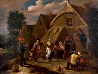 Suite de David TENIERS (1610-1690) Réjouissance devant l'auberge Huile sur toile,...