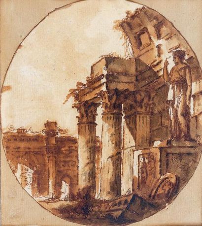 Attribué à Victor Jean NICOLLE (1754-1826) Ruines romaines Plume et encre brune,...