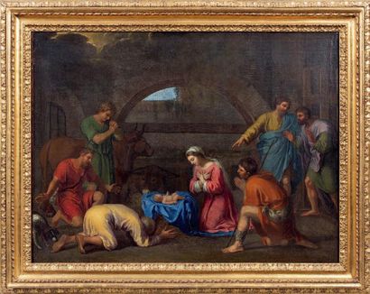 Attribué à Charles-Alphonse DUFRESNOY (1611-1665) L'adoration des bergers Huile sur...