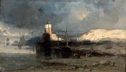 Eugène CICERI (1813-1890) Vue de la côte normande Huile sur panneau, signée et datée...