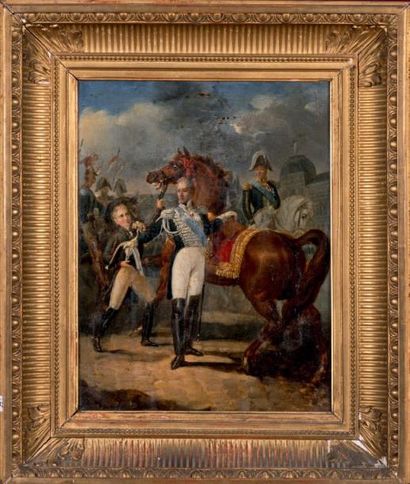 Ecole FRANÇAISE vers 1830 Portrait de Charles X devant les Tuileries Huile sur toile....