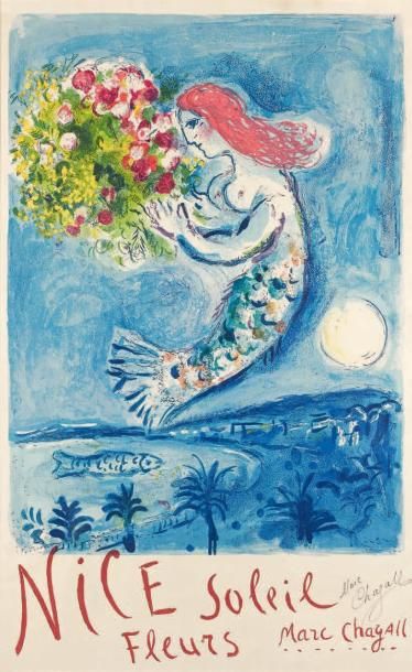 Marc Chagall Nice Soleil Fleurs, affiche, 1962, lithographie, 97 x 60 cm (Sorlier...