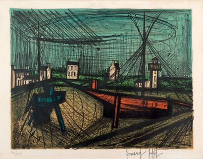 Bernard Buffet Le Port, 1969, lithographie en couleurs, 50 x 65 cm, marges 58 x 73...