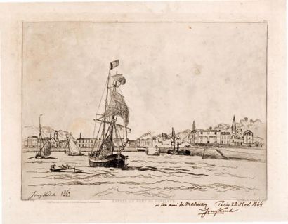 Johann-Barthold JONGKIND Entrée du port de Honfleur, eau-forte, 24 x 31,5 cm, marges...