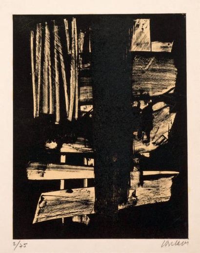 Pierre SOULAGES Lithographie n° 9, 1959, lithographie en couleurs, 32 x 24,5 cm,...