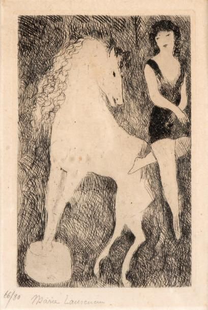 MARIE LAURENCIN L'écuyère, 1926, eau-forte, 17 x 11 cm, marges environ 14 x 20 cm...