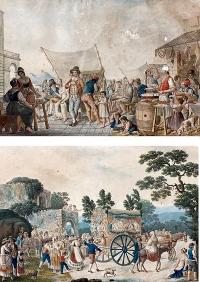 Attribué à Saverio DELLA GATTA (1777-1829) Scène de réjouissance populaire à Naples...