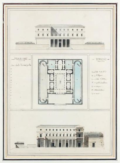 Alfred POMMIER (1802-1840) Projet pour une école de navigation (1820) Crayon, plume,...