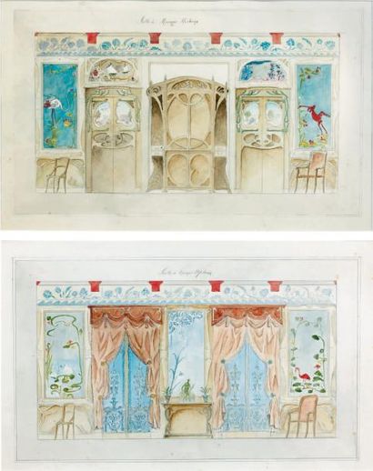 HILDEVERT (actif à la fin du XIXe siècle) Projet pour une salle à manger Deux aquarelles...
