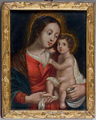 École Flamande du XVIIe siècle Vierge et Enfant Jésus Huile sur cuivre. 15 x 12 ...