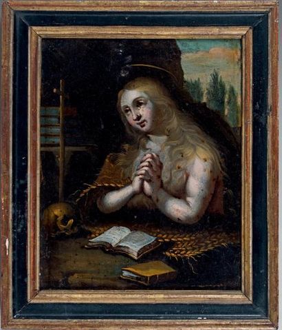 École Flamande du XVIIe siècle Sainte Marie-Madeleine Huile sur cuivre. 17 x 13,8...