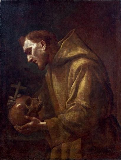 Attribué à Francesco TREVISANI (1656-1746) Saint François en prière Huile sur toile,...