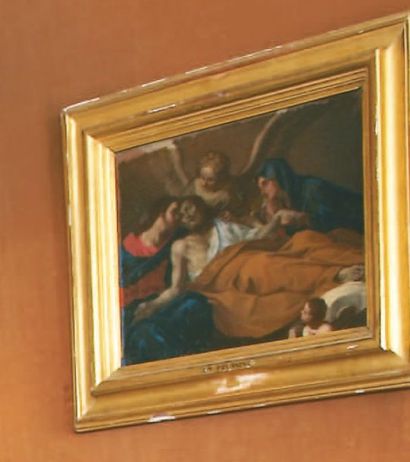 École Française du XVIIe siècle La mort de Saint Joseph Huile sur toile, rentoilée...