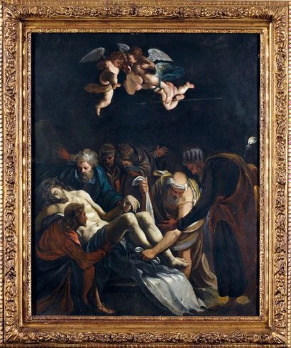 Pasquale OTTINO (Vérone 1578-1630) La Déposition du Christ Huile sur cuivre. 45 x...